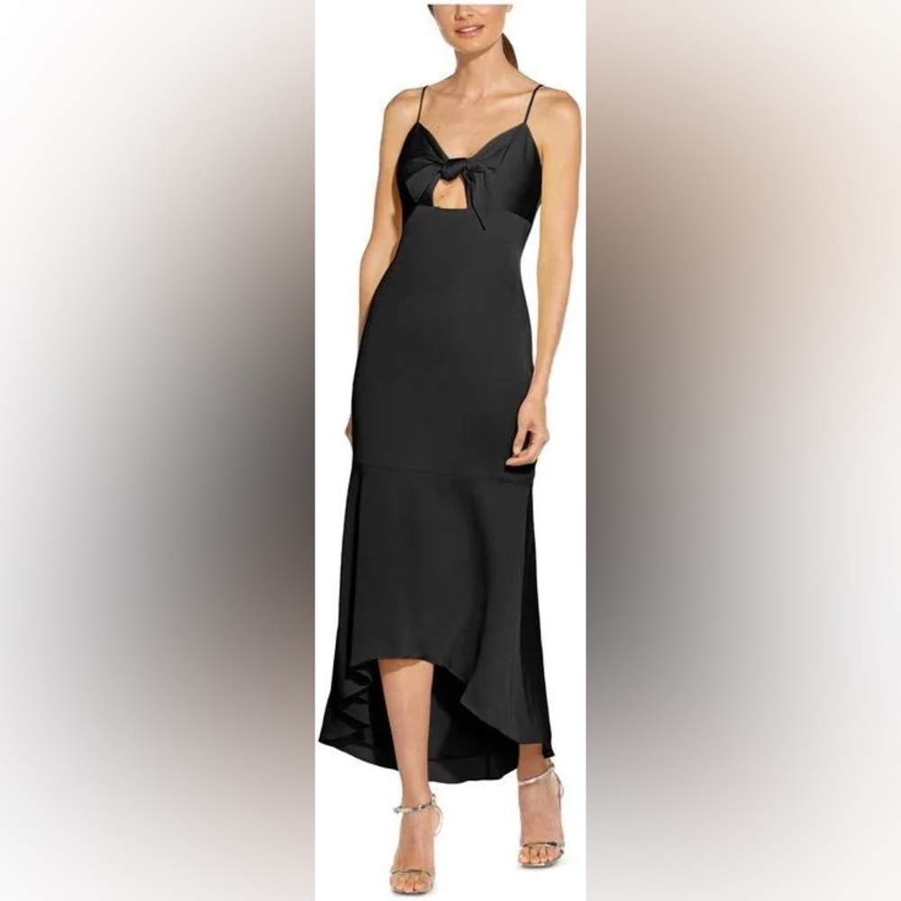 Elegant Black tie front Midi Dress- size 0- Aidan Maddox